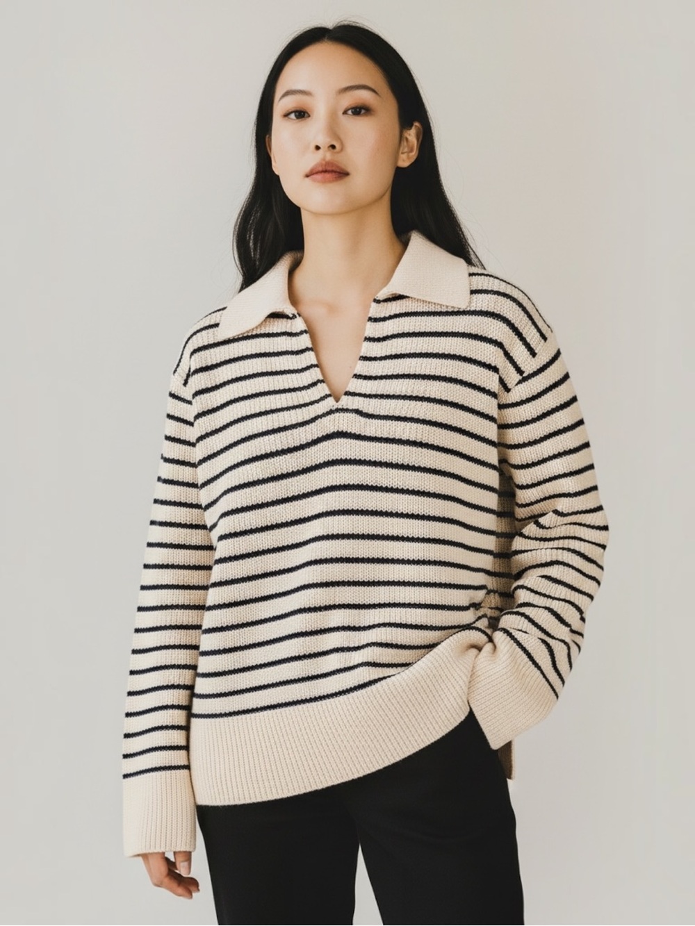 NWT J.Crew Relaxed Collared Stripe Cotton Sweater XL